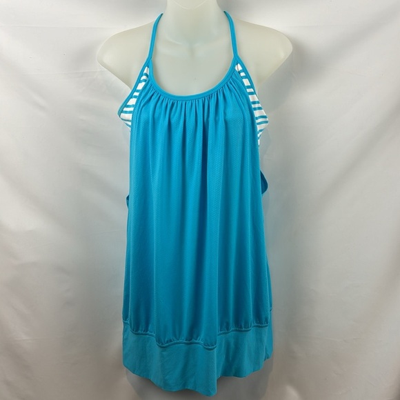 Lululemon No Limit Yoga Tank Built In Bra Blue Twin Striped Top Size 6 - Picture 4 of 11